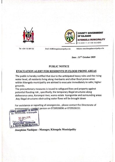 EVACUATION ALERT FOR RESIDENTS IN FLOOD PRONE AREAS